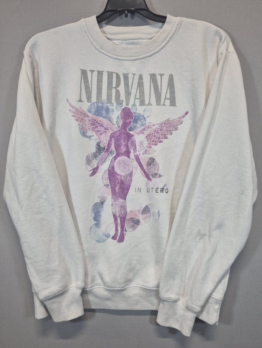 Nirvana In Utero Angel Graphic Crewneck Sweatshirt Women Medium White